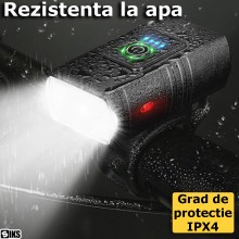 Set Lumini Bicicleta LED SIKS, Set Far Si Stop, Inteligent, 6 Moduri Iluminare, IPX4 Rezistent La Apa, Iluminare Frontala, Il...