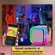 Boxa Wireless SIKS Cu Microfon Pentru Karaoke Pentru Copii / Adulti, 1 Microfon Inclus, Kit 2 in 1, Aparat Portabil, Lumina R...