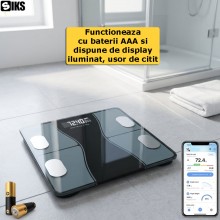 Cantar Electronic Inteligent De Baie SIKS Cu Aplicatie Smart, Corporal, Ecran Digital Iluminat, Termometru, Indicatori Corpor...
