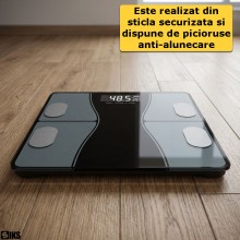 Cantar Electronic Inteligent De Baie SIKS Cu Aplicatie Smart, Corporal, Ecran Digital Iluminat, Termometru, Indicatori Corpor...