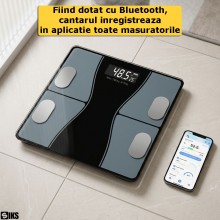 Cantar Electronic Inteligent De Baie SIKS Cu Aplicatie Smart, Corporal, Ecran Digital Iluminat, Termometru, Indicatori Corpor...