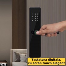 Yala Inteligenta Smart Cu Amprenta Biometrica SIKS, Control prin Aplicatie, Card, Parola si Cheie, Tastatura Touchscreen Digi...