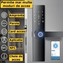 Yala Inteligenta Smart Cu Amprenta Biometrica SIKS, Control prin Aplicatie, Card, Parola si Cheie, Tastatura Touchscreen Digi...