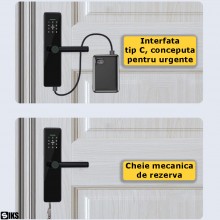 Yala Inteligenta Smart Cu Amprenta Biometrica SIKS, Control prin Aplicatie, Card, Parola si Cheie, Tastatura Touchscreen Digi...