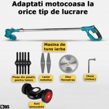 Motocoasa SIKS Electrica Cu Acumulator Si Roti Detasabile, Fara Fir, Cu Disc, 2 Acumulatori 48V Inclusi, 18000 RPM, Autonomie...