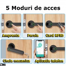 Broasca Inteligenta SIKS Pentru Usa Casa Sau Apartament, Yala Cu Aplicatie, Wifi, Securitate Avansata Smart Lock, Maner Usa C...
