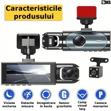 Camera Video Auto DVR Tripla SIKS, Full HD, Rezolutie 1080p, Montare Pe Orice Tip De Masina, Ecran LCD Cu Diagonala 3.16 Inch...