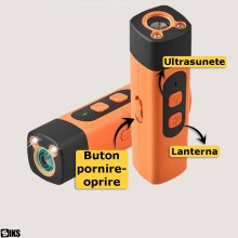 Aparat Cu Ultrasunete Anti Caini Agresivi SIKS, Anti Latrat, Portabil, Cu Functie De Dresaj Si Lanterna LED, Rezistent La Apa...