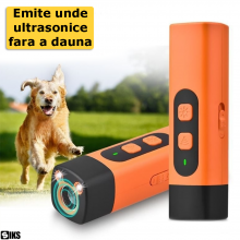 Aparat Cu Ultrasunete Anti Caini Agresivi SIKS, Anti Latrat, Portabil, Cu Functie De Dresaj Si Lanterna LED, Rezistent La Apa...