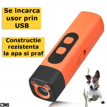 Aparat Cu Ultrasunete Anti Caini Agresivi SIKS, Anti Latrat, Portabil, Cu Functie De Dresaj Si Lanterna LED, Rezistent La Apa...
