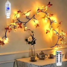 Ghirlanda Luminoasa Decorativa SIKS Tip Creanga Cu Fruze Tip Fluturi Si Lumina Led Alb Cald, 72 Led-uri, Dimensiune 1.6 Metri...