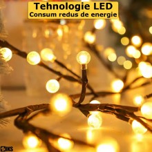 Ghirlanda Luminoasa Decorativa Tip Creanga Cu Globuri Mici Luminoase SIKS, Lumina Led Alb Cald, 72 Led-uri, Dimensiune 1.6 Me...