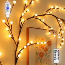 Ghirlanda Luminoasa Decorativa Tip Creanga Cu Globuri Mici Luminoase SIKS, Lumina Led Alb Cald, 72 Led-uri, Dimensiune 1.6 Me...