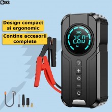 Compresor De Aer SIKS, Starter Auto Cu Pornire Rapida, 6000mah, 150PSI, Portabil Si Multifunctional, Ecran Digital, Incarcare...