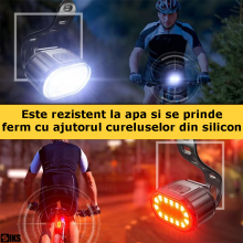 Set Lumini Bicicleta LED SIKS, Set Far (3 moduri de iluminare) Si Stop (6 moduri de iluminare), Inteligent, IPX4 Rezistent La...