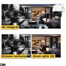 Camera De Supraveghere Video Cu Inteligenta Artificiala SIKS, 4G WIFI, 2 MP, Exterior/Interior IP66, Voce, Alarma, 4XZoom, Ro...