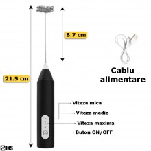 Mixer Spuma De Lapte Electric 2 in 1 SIKS, Spumator Potrivit Pentru Bauturi Calde Reci, Maner Izolat Termic, Capete Otel Inox...