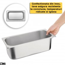 Tava Gastronorm SIKS Din Inox Cu Capac Inclus, Pentru Bucatarie, Depozitare Salate, Sosuri, Mancare, Compatibila Cuptor Si Fr...