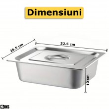 Tava Gastronorm SIKS Din Inox Inoxidabil Cu Capac Inclus, Pentru Bucatarie, Depozitare Salate, Sosuri, Mancare, Compatibila C...
