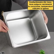 Tava Gastronorm SIKS Din Inox Inoxidabil Cu Capac Inclus, Pentru Bucatarie, Depozitare Salate, Sosuri, Mancare, Compatibila C...