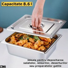 Tava Gastronorm SIKS Din Inox Inoxidabil Cu Capac Inclus, Pentru Bucatarie, Depozitare Salate, Sosuri, Mancare, Compatibila C...