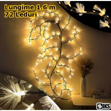 Ghirlanda Luminoasa Decorativa SIKS Tip Creanga Cu Fruze Tip Floare Cu Fibre De Lumini Led Alb Cald, 72 Led-uri, Dimensiune 1...