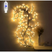 Ghirlanda Luminoasa Decorativa SIKS Tip Creanga Cu Fruze Tip Floare Cu Fibre De Lumini Led Alb Cald, 72 Led-uri, Dimensiune 1...