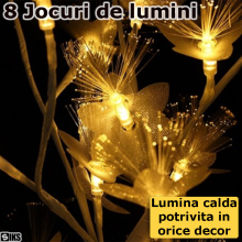 Ghirlanda Luminoasa Decorativa SIKS Tip Creanga Cu Fruze Tip Floare Cu Fibre De Lumini Led Alb Cald, 72 Led-uri, Dimensiune 1...
