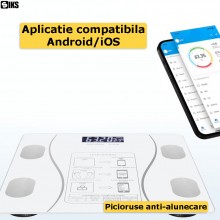 Cantar Electronic Inteligent De Baie SIKS Cu Aplicatie Smart, Corporal, Ecran Digital Iluminat, Termometru, Suporta Maxim 180...