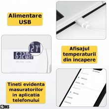 Cantar Electronic Inteligent De Baie SIKS Cu Aplicatie Smart, Corporal, Ecran Digital Iluminat, Termometru, Suporta Maxim 180... Cantar Electronic Inteligent De Baie SIKS Cu Aplicatie Smart, Corporal, Ecran Digital Iluminat, Termometru, Suporta Maxim 180...