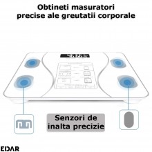 Cantar Inteligent De Baie EDAR, Electronic, Ecran LCD, Design Ultra Slim, Cu Aplicatie Smart, Alimentare USB, Greutate Maxima...
