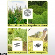 Motocoasa Electrica Pliabila EDAR, Extensibila, Fara Fir, Cu Doi Acumulatori Reincarcabili, Roti Detasabile, Disc Si Lame De ...