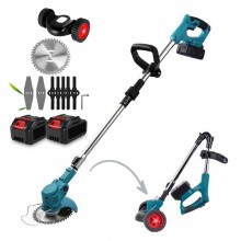 Motocoasa Electrica Pliabila EDAR, Extensibila, Fara Fir, Cu Doi Acumulatori Reincarcabili, Roti Detasabile, Disc Si Lame De ...