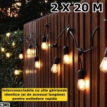 Ghirlanda Cu 40 Becuri Luminoasa De Interior/Exterior/Gradina SIKS, Cu Incarcare La Priza, Pendule Led, 40 Metri, Lumina Cald... Ghirlanda Cu 40 Becuri Luminoasa De Interior/Exterior/Gradina SIKS, Cu Incarcare La Priza, Pendule Led, 40 Metri, Lumina Cald...
