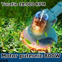 Motocoasa Electrica Cu Roti Detasabile EDAR, Fara Fir, Inaltime Ajustabila, Disc De Taiere Si Lame Plastic/Metal, 2 Acumulato...
