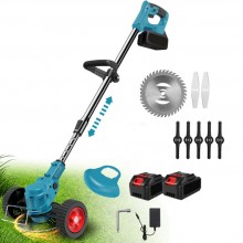 Motocoasa Electrica Cu Roti Detasabile EDAR, Fara Fir, Inaltime Ajustabila, Disc De Taiere Si Lame Plastic/Metal, 2 Acumulato...