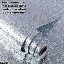 Folie de Protectie Pentru Bucatarie EDAR, Autocolanta, Autoadeziva, Rezistenta la Apa si Ulei, Design Modern, Finisaj Tip Alu...