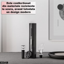 Tirbuson Electric Automat EDAR Pentru Sticla De Vin, Accesorii Incluse, Alimentare Baterii, Design Modern, Negru Tirbuson Electric Automat EDAR Pentru Sticla De Vin, Accesorii Incluse, Alimentare Baterii, Design Modern, Negru