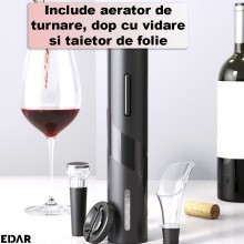 Tirbuson Electric Automat EDAR Pentru Sticla De Vin, Accesorii Incluse, Alimentare Baterii, Design Modern, Negru Tirbuson Electric Automat EDAR Pentru Sticla De Vin, Accesorii Incluse, Alimentare Baterii, Design Modern, Negru