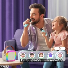 Microfon Karaoke EDAR Si Boxa Wireless, Portabila, Fara Fir, Functie Schimbare Voce, Conexiune Bluetooth, Port USB Si Jack 3....