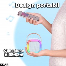 Microfon Karaoke EDAR Si Boxa Wireless, Portabila, Fara Fir, Functie Schimbare Voce, Conexiune Bluetooth, Port USB Si Jack 3....