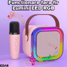 Microfon Karaoke EDAR Si Boxa Wireless, Portabila, Fara Fir, Functie Schimbare Voce, Conexiune Bluetooth, Port USB Si Jack 3....