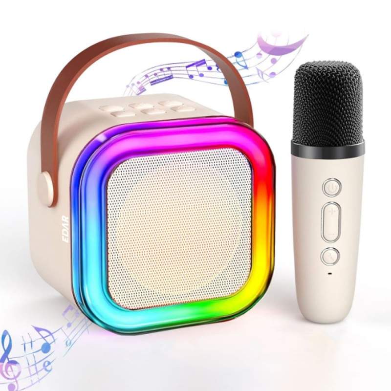 Microfon Karaoke EDAR Si Boxa Wireless, Portabila, Fara Fir, Functie Schimbare Voce, Conexiune Bluetooth, Port USB Si Jack 3....