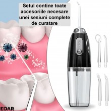 Irigator Oral Pentru Dus Bucal EDAR, 3 Moduri De Functionare, Alimentare Prin USB, Rezervor 230 ml, Negru Irigator Oral Pentru Dus Bucal EDAR, 3 Moduri De Functionare, Alimentare Prin USB, Rezervor 230 ml, Negru