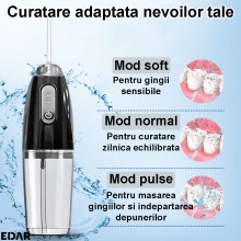 Irigator Oral Pentru Dus Bucal EDAR, 3 Moduri De Functionare, Alimentare Prin USB, Rezervor 230 ml, Negru Irigator Oral Pentru Dus Bucal EDAR, 3 Moduri De Functionare, Alimentare Prin USB, Rezervor 230 ml, Negru