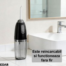Irigator Oral Pentru Dus Bucal EDAR, 3 Moduri De Functionare, Alimentare Prin USB, Rezervor 230 ml, Negru Irigator Oral Pentru Dus Bucal EDAR, 3 Moduri De Functionare, Alimentare Prin USB, Rezervor 230 ml, Negru