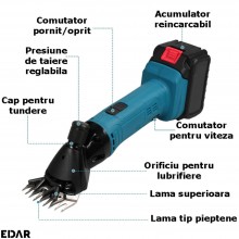 Masina Electrica De Tuns Oi EDAR, Functionare Fara Fir, Doi Acumulatori Reincarcabili, 6 Viteze, Trusa Transport, Albastru