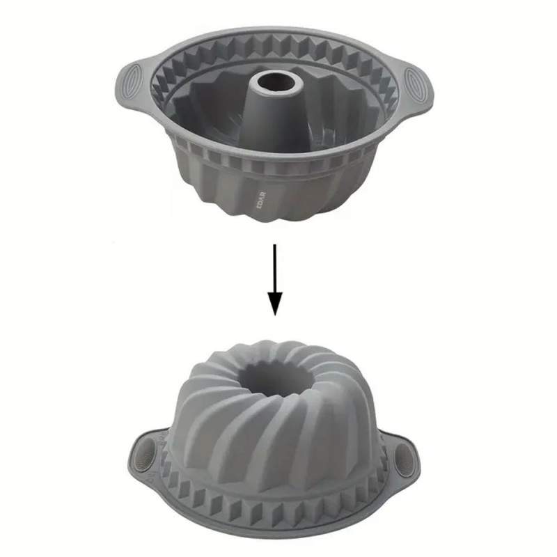 Forma Din Silicon Pentru Prajituri EDAR, Reutilizabila, Rotunda, Diametru 22 Cm, Inaltime 10 Cm, Gri