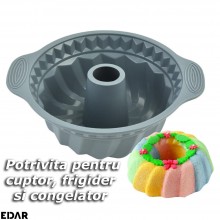Forma Din Silicon Pentru Prajituri EDAR, Reutilizabila, Rotunda, Diametru 22 Cm, Inaltime 10 Cm, Gri