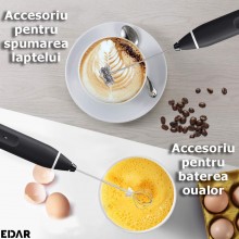 Spumator De Lapte EDAR, Accesorii Spumare Lapte Si Pentru Baterea Oualor Incluse, Cablu USB, Pentru Cafea/Cappuccino/Latte, N...